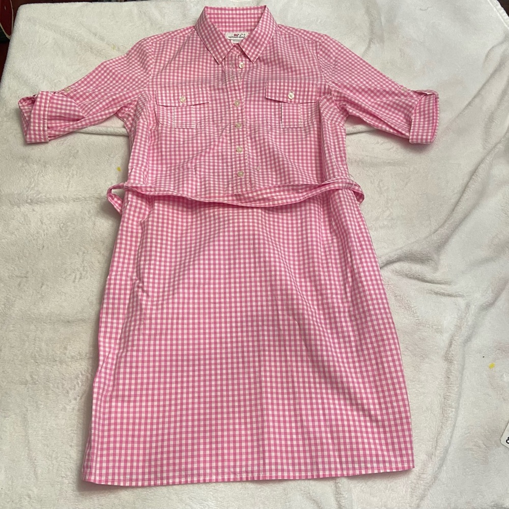 Vineyard Vines Gingham Plaid Pink Shirt Dress